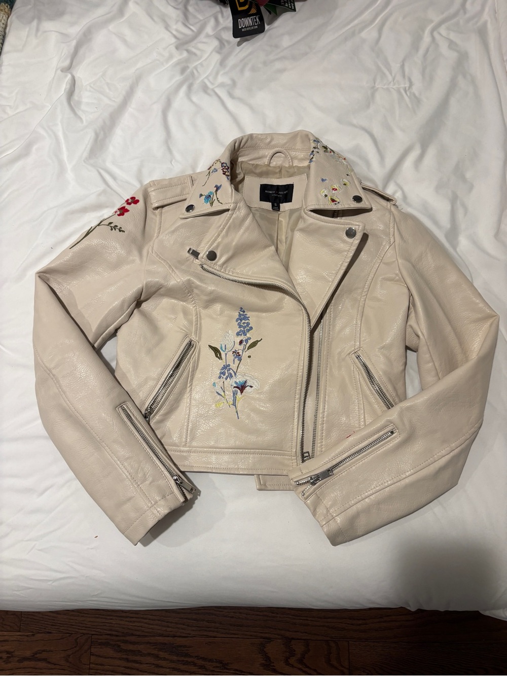 Romeo & Juliet Embroidered Cream Moto Jacket